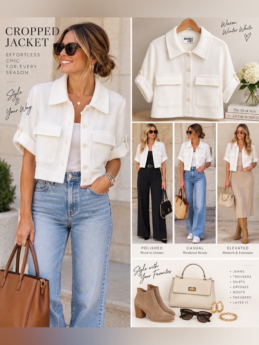 Cropped warm Whiter White Jacket - Women's Button-Front Short Jacket